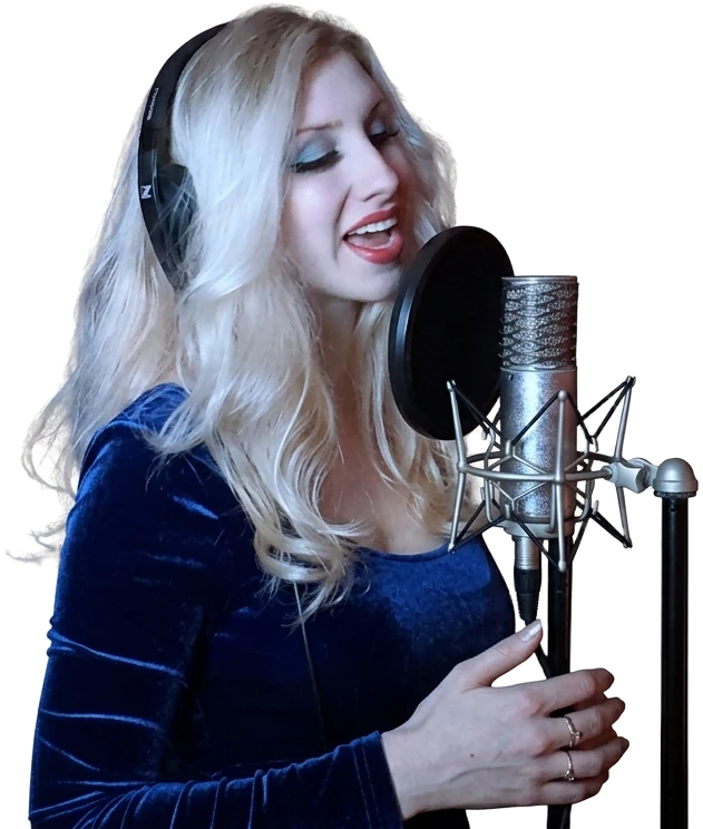 Nicole Willerton singing into a studio microphone